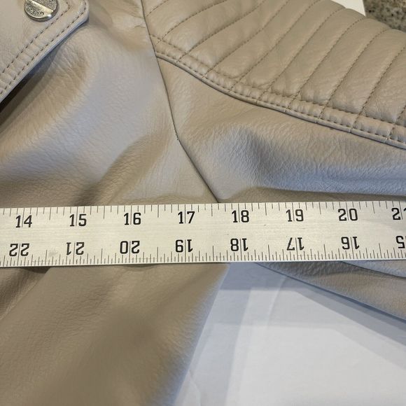 Guess Bone Faux Leather Faux Fur Trim Collar Biker Bomber Jacket Size M … - Picture 6 of 16